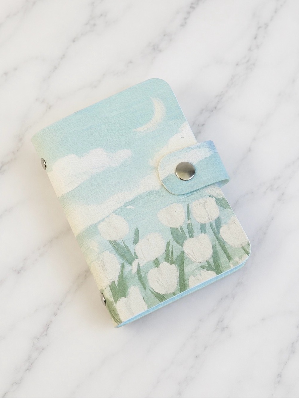 Floral Snap Card Wallet - Sky Blue, White & Green Floral Print